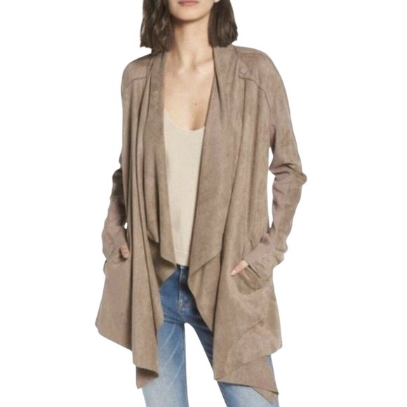 BLANKNYC Cloud Nine Drape Jacket Brown Faux Suede Long Sleeve Open Front Medium - Picture 2 of 9